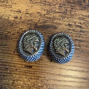 Vintage Etruscan Bronze Coin Soldier Textured Clip On Earrings